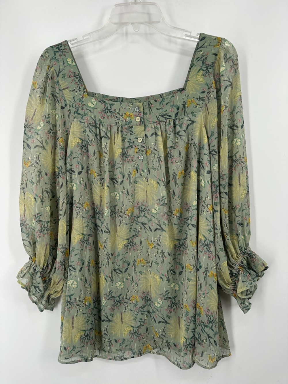 Lauren Conrad Floral Square-Neck Women's Blouse in Sage Green
